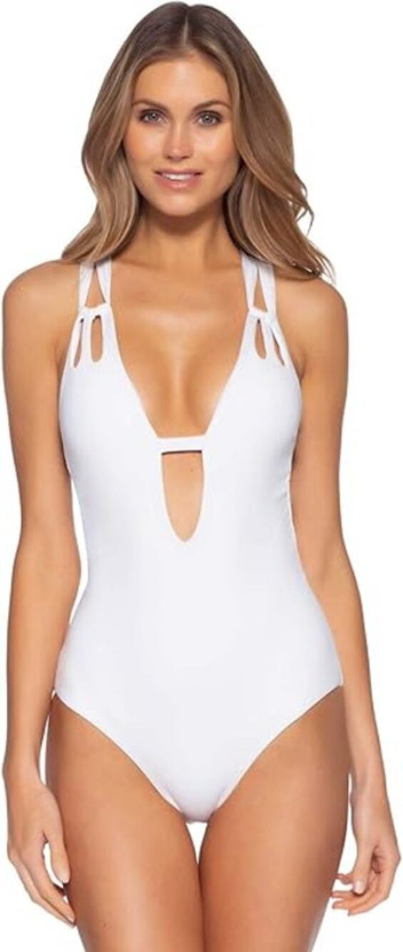 Becca White Color Code Skylar Plunge One Piece Swimsuit S P